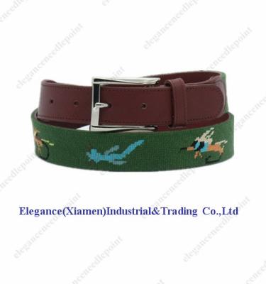 China Cyan Cowhide Needlepoint Fish Belts Hand Stitched With Silver Buckle for sale