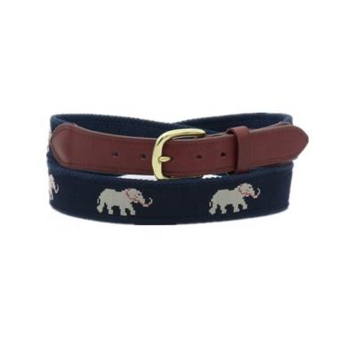 China Cowhide Wholesale Woven Canvas Navy Genuine Leather Belt With Silver Buckle for sale