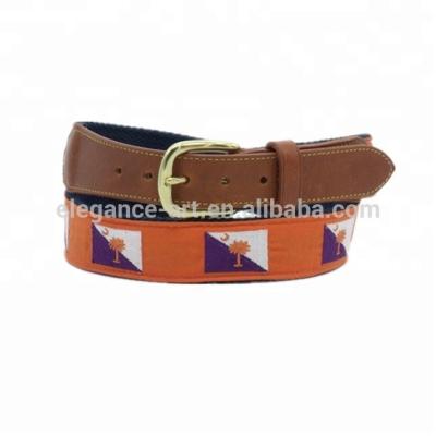 China High Quality Custom Cowhide Mens Leather Woven Label Canvas Belt for sale