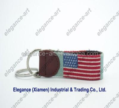 China Cotton& Custom Genuine Leather Hand Stitched Key Chain American Flag Needlepoint Main Gusset for sale