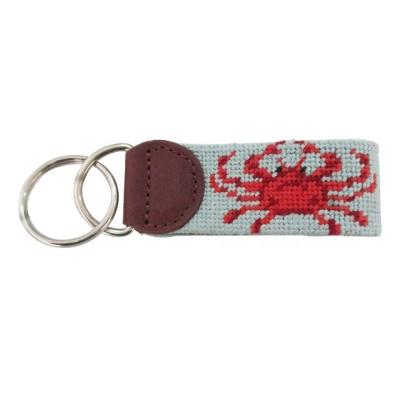 China Needlepoint Leather Hand Stitched Crab Key Fob for sale