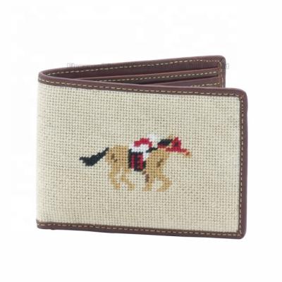 China Handmade Horse Needlepoint Bi-fold Genuine Leather Wallet for sale