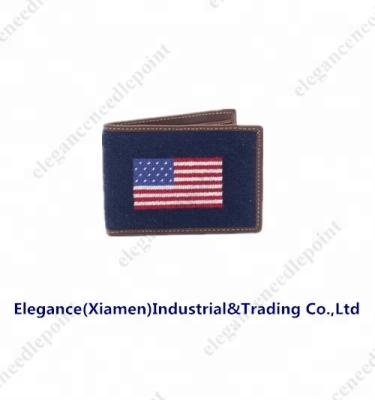 China Custom Bi-Fold Genuine Leather Wallet Handcrafted Needlepoint for sale