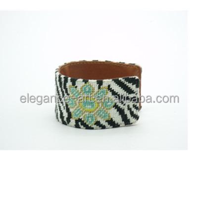 China Zebra Needlepoint Bracelets - Needlepoint Canvas Stripe With Cowhide Leather for sale