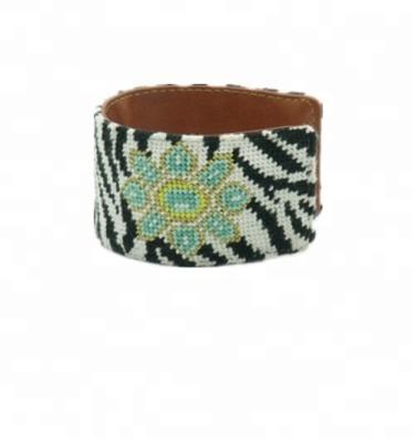 China CLASSIC Orphrey Bracelets with Genuine Leather Needlepoint Bracelet Cuffs for sale