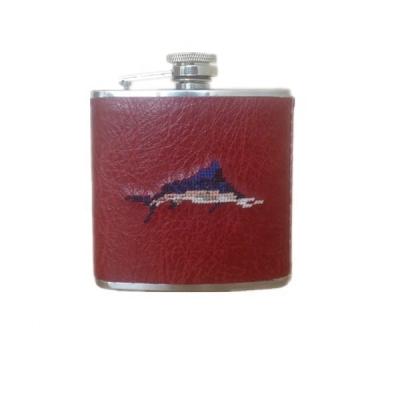 China Viable Needlepoint Leather Hip Flask With 5oz Stainless Steel Body for sale