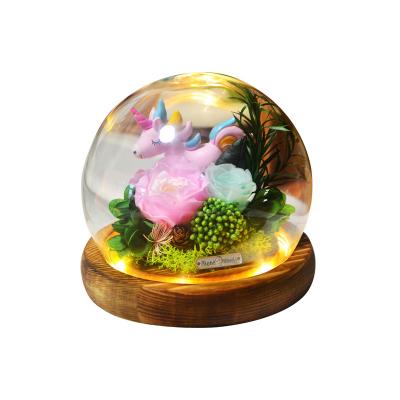 China Natural Touch Christmas Gift Led Light Glass Domes Touch Real Rose Immortal Eternal Preserved Flower for sale