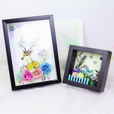 China Paintings of Rose Wooden Picture Frames Decorative Preserved Flowers Rose Photo Frames for Decorating Office Wall for sale