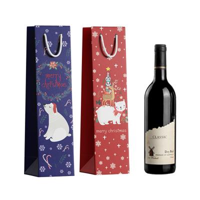 China Factory Logo Christmas Paper Bag Recyclable Cheap Printing Black Biodegradable Paper Wine Gift Bag Kraft Paper Bag With Handles for sale