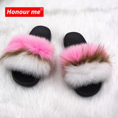 China Fashion trend 2021 new summer style women's furry slippers real fox fur slippers women's animal hairy sandals for sale