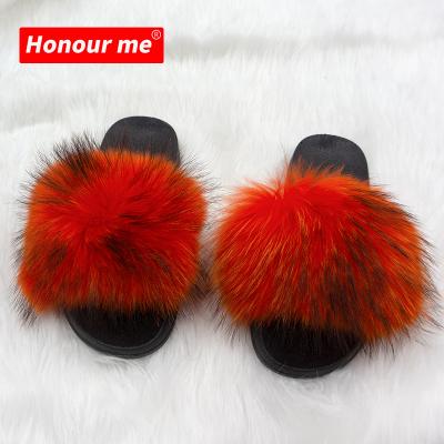 China 2021 Trend Fashion Fur Slippers Women Slippers Women Furry Ladies Sandals Real Fox Animal Slides for sale