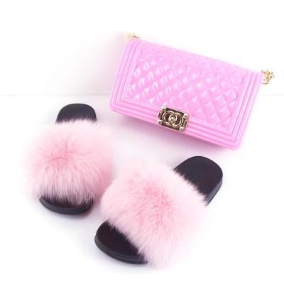 China 2021 High Quality New Fashion Fox Plush Slipper Set Real Woman Luxury Handbag for sale