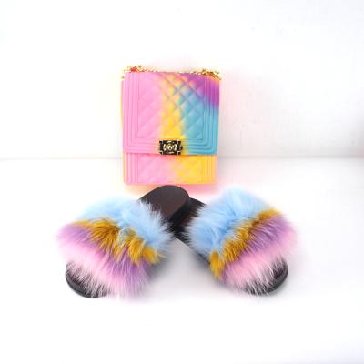 China 2021 new design high quality fashion woman handbag high quality plush slippers set for sale