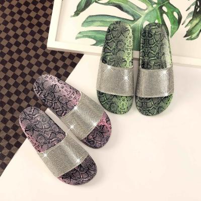 China Fashion Trend Summer Snake Pattern Luxury Sandals Slippers Designs Rhinestone Diamond Women Slides for sale