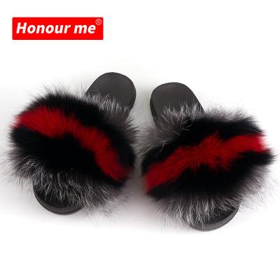 China 2021 Trend New Fashion Furry Fox Fur Slippers Women Sandals Slipper Girl Real Flat Slippers Ladies for sale