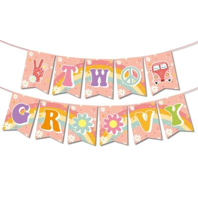 China Hippie Cake Topper Party Decoration Boho Theme Birthday Party Banner Pull Flag Decoration for sale