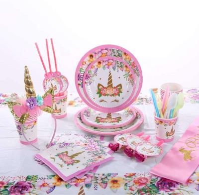 China Cute ; beautiful ; fashion ; fancy pink Unicorn Girl Kids Birthday Party supplies set decoration party supplies event party wholesale set for sale