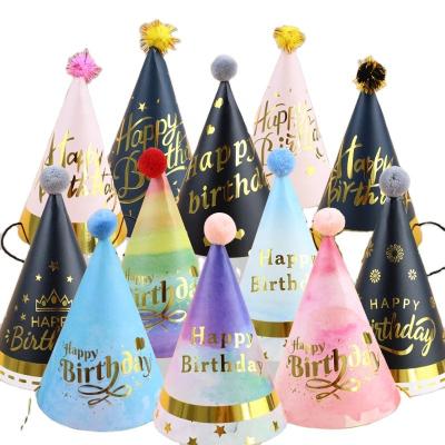 China Black Prince Princess Crown Happy Birthday Paper Hat Pink Birthday Party Decorations Kids Boy Girl Birthday Hats Birthday Party Decoration for sale