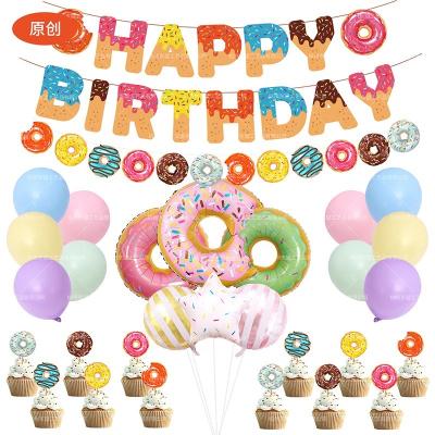 China event & Party Supplies Latest Product 2020 Donut Theme Happy Birthday Banner Latex Balloons Cake Toppers Party Supplies Set for sale