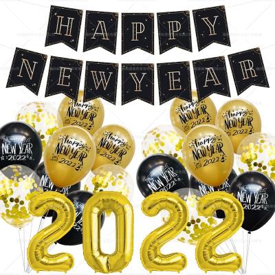 China Hot Sale 2022 Party Accessories Gold Black Happy New Year Balloon Set Happy New Year Party Decoration for sale