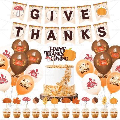 China Harvest Festival Thanksgiving Balloon Party Decoration Set Give Thanks Holiday Letter Paper Pull Flag Balloon Cake Topper for sale