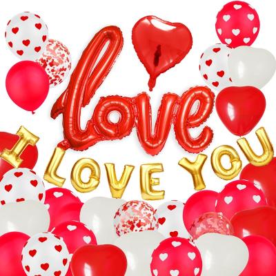 China Party Decoration Amazon Valentine's Day Balloons Set Wedding Foil I LOVE YOU Heart Balloons Banner Decoration for sale