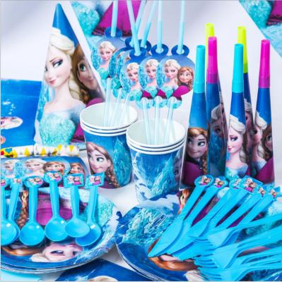 China Wholesale Frozen Birthday Party Decoration Dishes Cups Tableware Set Party Disposable Costume Frozen Kids Birthday Theme Party Supplies Birthday Party Sets for sale