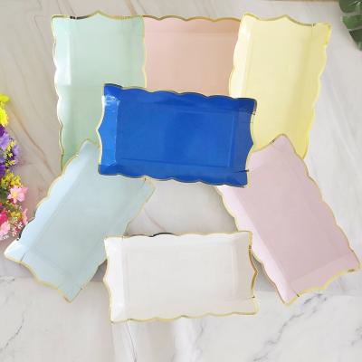 China Solid 4pcs 9inch Man Rectangle Printing Paper Tableware Set Birthday Decorations Disposable Paper Plates Gifts for sale