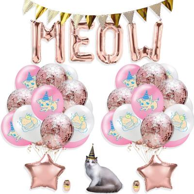 China Decoration Cartoon Cat Latex Balloon MEOW Foil Balloon Set Themed Pet Birthday Party Decoration for sale