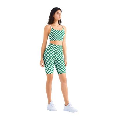 China Breathable Checkerboard Plaid Super Design Yoga Shorts Bra Sets No Embarrassing Lines T Gym Abbreviation Fitness Wear for sale