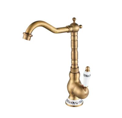 China Modern Antique Brass Kitchen Basin Faucet Single Handle Kitchen Basin Faucets Deck Mounted Hot And Cold Water Mixing Faucet for sale