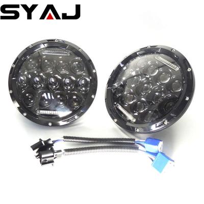 China Diecast Aluminum Housing 75W Angle Eyes 12V 7inch Led Headlight DRL 7 Inch Round Led Headlamp For Jeep Wrangler for sale