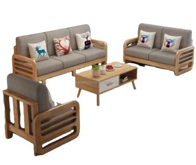 China (Other) Small Family Combination Sofa Simple Modern Living Room Corner Adjustable Nordic Solid Wood Three Person Sofa With Spindle for sale