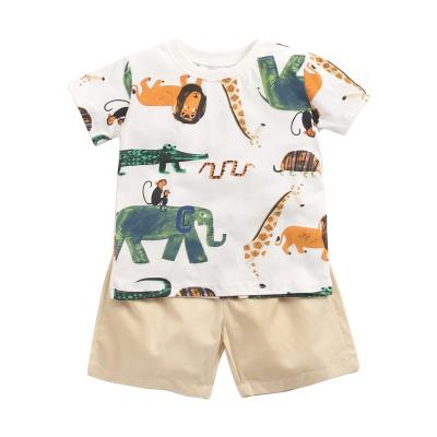 China Anti-Shrink Baby clothes Korean children's clothing male baby animal print short sleeve T-shirt shorts two-piece set summer ins baby for sale