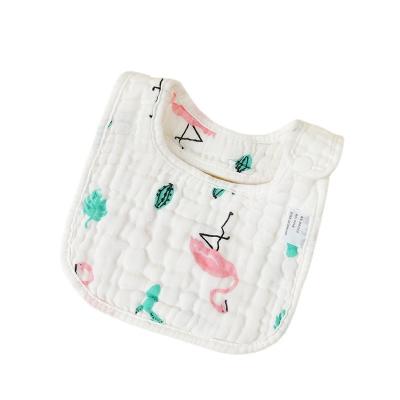 China Washable Eight-layer gauze U-shaped bib baby double-sided printing side opening snap button absorbent bib baby saliva towel for sale