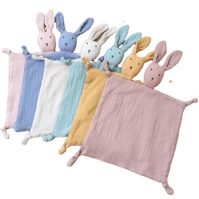 China PORTABLE 2022 New Cotton Gauze Bunny Lovey For Newborn Baby 27x27cm Rabbit Comforter Toy Infant Security blanket for sale