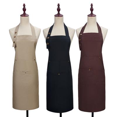 China 2021 Formal Customize Waterproof Adjustable Cloth Aprons Cotton Polyester Rivet Ornament Restaurant Baking Opening Chef Apron for sale