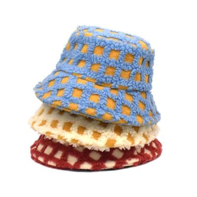 China British Fashion Hat Plaid Logo Custom Made Formal Fuzzy Wool Bucket Hat Autumn and Winter Hot Sale Hat for sale