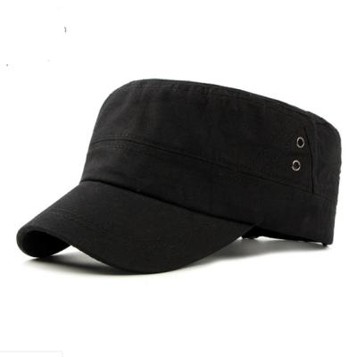 China Black COMMON Military Officer Cap Flat Top Hat Peaked Cap 100% Cotton Dad Hats Cotton Dad Hat for sale