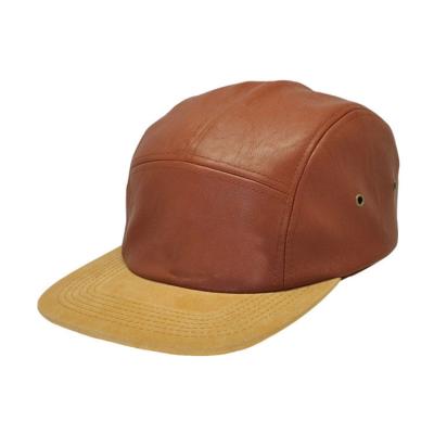 China JOINT Custom Leather 5 Panel Flat Brim Metal Logo Snapback Hat Fashion Embroidery Deep Fit Skullcap for sale