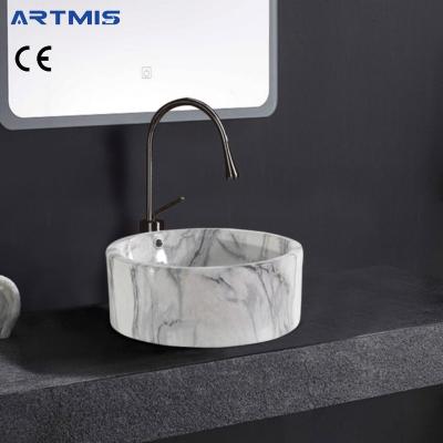 China Modern Sanitary White Marble Top Sink Bathroom Ware Gold Countertops Ceramic Wash Basin for sale