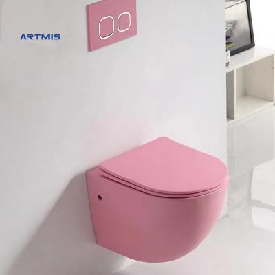 China Dual-Flow Rimless Wall Hung Toilet Wash Down Rimless Flush Ceramic Wall Mounted Toilet for sale