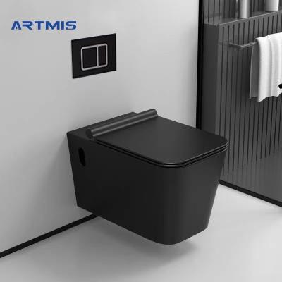 China Double-Flow Factory Wholesale European Ceramic Sanitary Ware Rimless Wall Mount Hanging WC Bathroom Matte Black Gray Color Wall Hung Toilet for sale