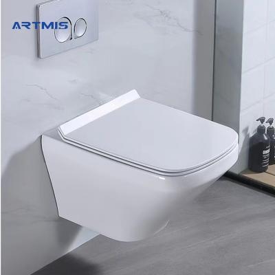 China Double-flow factory supplier high end two piece bathroom European standard ceramic wall hung toilet for sale