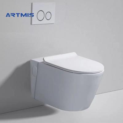 China Double-Flow Sanitary Ware Bathroom Wc Ceramic Round Wall Hung Toilet Bowl for sale