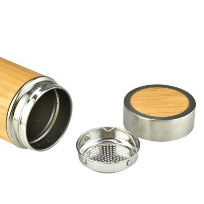 China 500ml vacuum flask stainless steel eco-friendly wholesale thermo sustainable bamboo fancy water bottles with tea strainer for sale