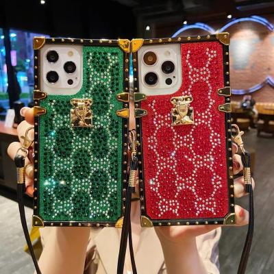 China Fanshion Luxury Brand Square Edge Phone Case For iPhone 11 12 pro Max Cross Body Phone Covers for sale