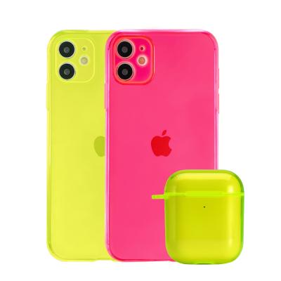 China Anti-drop 2 in 1 fluorescent color hybrid tpu case for iPhone 12 max pro tpu soft case for airpods for sale