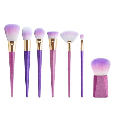 China Angular Blush Professional 7pcs Glitter Makeup Brush Set Beauty Purple Cosmetic Tool Kits Face Powder Eyeshadow Makeup Brush Blending Tools for sale