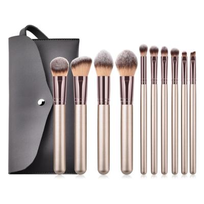 China Angular Blush 10pcs Champagne Makeup Brush Set Blush Eyeshadow Concealer Pencil Lip Eye Makeup Brushes Beauty Tool Cosmetic Private Label for sale